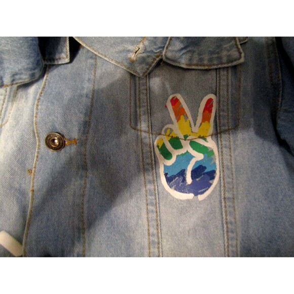 Brooklyn Cloth Pride Doodle Jean Jacket Blue Denim Peace Love United Size M - Picture 7 of 13